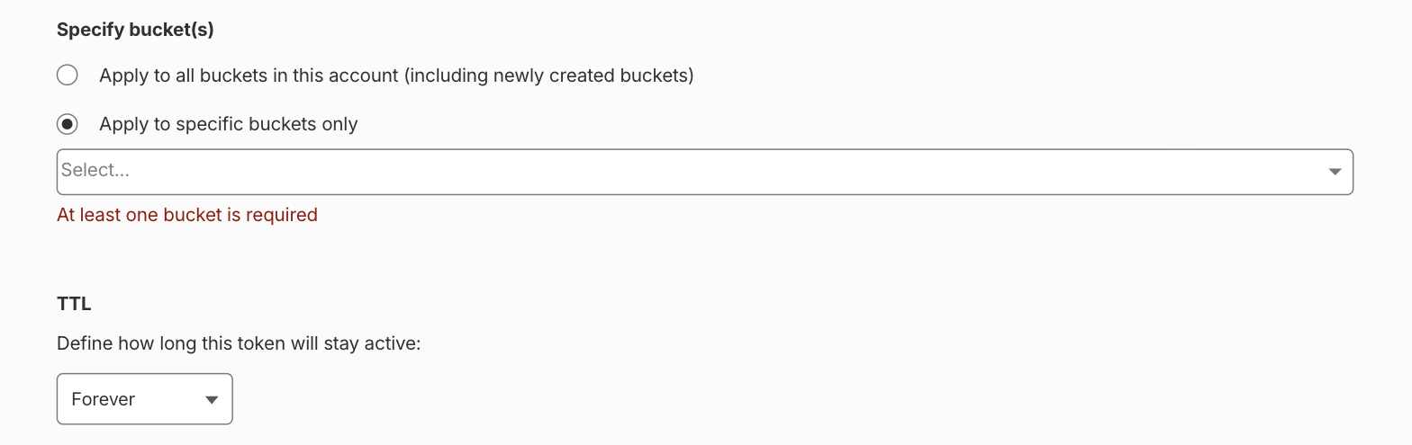 The Specify bucket(s) section with Apply to specific buckets only selected